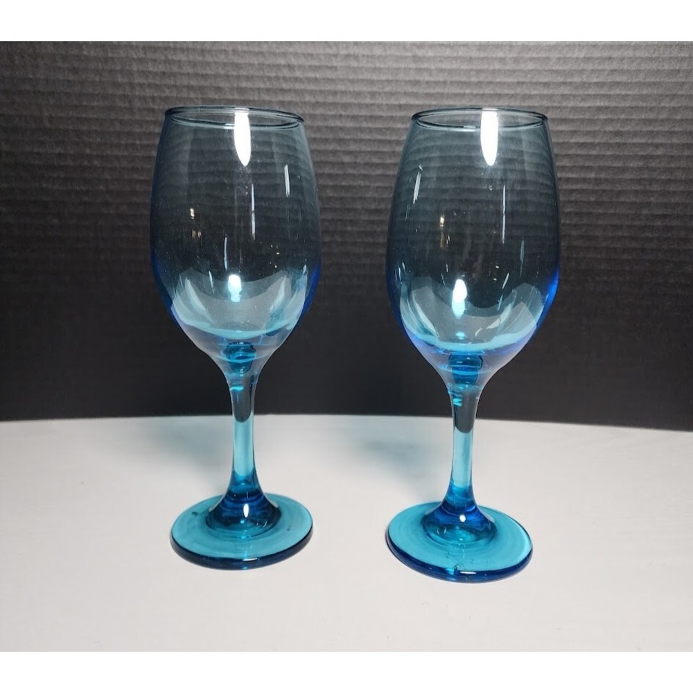 Cristar Blue 12 oz Large Bordeaux Wine Water Glasses 8" tall Goblet Set of 2